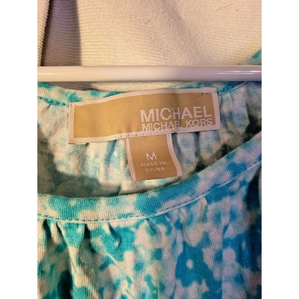 Michael Kors Women's Medium Blue Floral Cottagecore Top Blouse Boho Hippie Soft